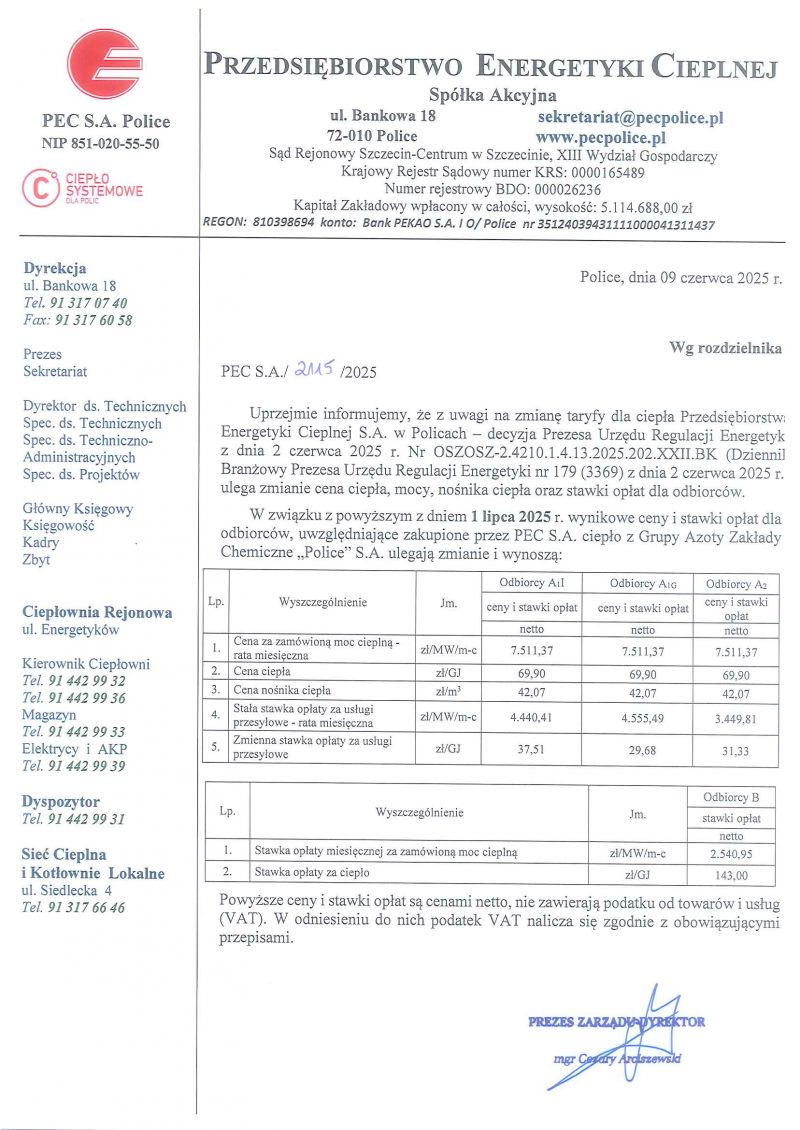 zmiana taryfy lipiec 2025